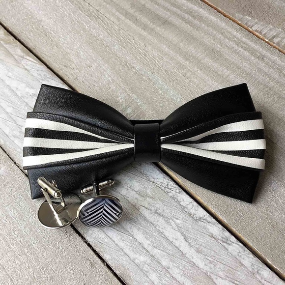 Men's PU Leather Bow Tie - Picture 2 of 6